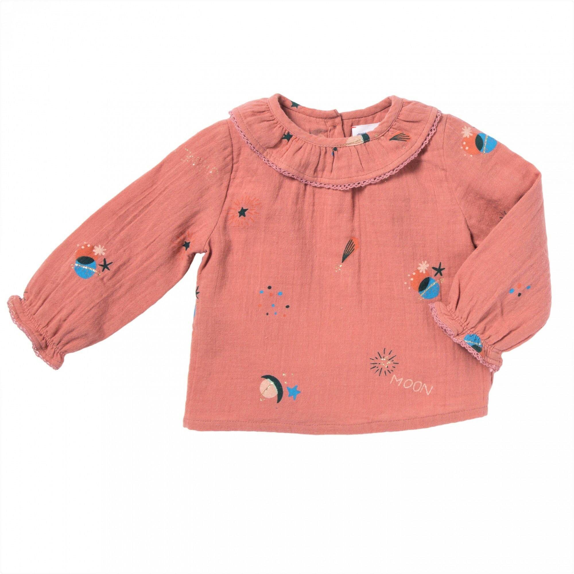 BeeBoo|blouse imprimee celeste et etoiles mercure rose